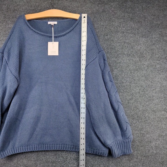 LC Lauren Conrad Women's Braided Sleeve Sweater XL Blue Metallic Mayhem W/Tags - Picture 12 of 14